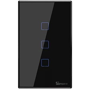Interruptor Inteligente Touch Sonoff T3US3C Com Módulo Receptor RF 3 Botão - Preto