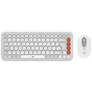 Kit Teclado + Mouse Sem fio Logitech Pop Icon Combo - White/Orange (920-013055)