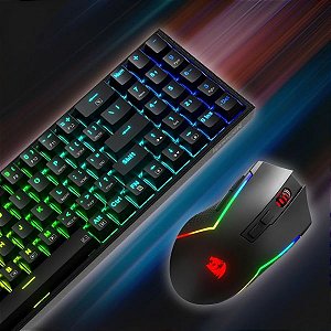 Kit Teclado Mecânico Mecânico + Mouse Redragon S136 RGB Sem Fio - Preto