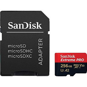 Memória Micro SD SanDisk Extreme Pro 200-90 MB/s U3 256 GB com Adaptador (SDSQXCD-256G-GN6MA)