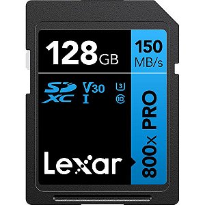 Memória SD Lexar 800X Série Azul Alta Performance 150-30 MB/s C10 U3 V30 128 GB (LSD0800P128G-BNNNU)