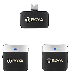 Microfone Boya BY-M1V6 Sem Fio Lightning -  Preto/Cinza (2TX+1RX)