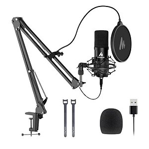 Microfone com Suporte Maono Professional AU-A04 USB - Preto