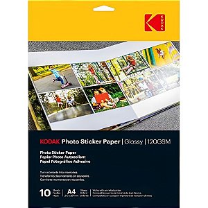 Papel Fotográfico A4 Glossy Kodak Adesivo Para Impressora Jato de Tinta - 10 Folhas
