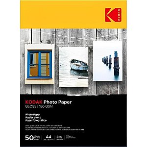 Papel Fotográfico A4 Glossy Kodak Para Impressora Jato de Tinta - 50 Folhas