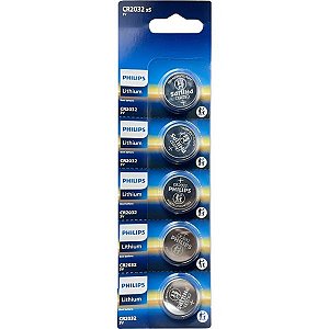 Pilha Botão Philips CR2032 - 5 unidades