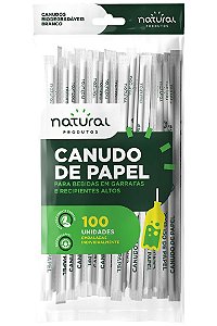 Canudo Papel Branco Embalado Individualmente Garrafa Natural 10x100 unids