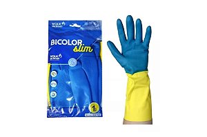 Luva Latex Neoprene Bicolor Slim M par (azul/amarela)