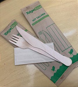 Kit Garfo e Faca Madeira, Guardanapo Embalado Talge 100 unids