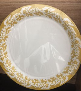 Prato Papel 18cm Branco Borda Dourada 10 unids