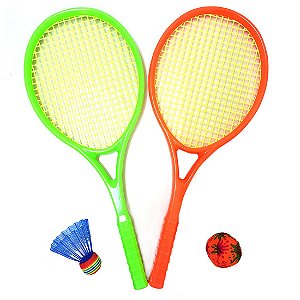 Kit 2 Raquetes Infantil Tênis/Badminton Plástico AX Esportes C/ 1 Peteca e 1 Bola - JR Toys