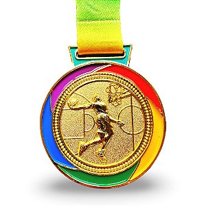 Medalha AX Esportes 65mm Borda Colorida YWA 457 BASQUETE - EXCLUSIVIDADE
