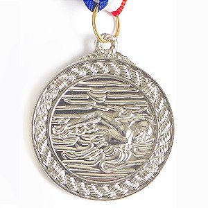 Medalha AX Esportes 50mm Natação Alto Relevo Prateada - Y230P