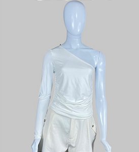 Top assimétrico ombro só off white TAM P