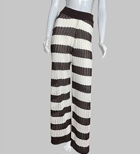 Calça tricot pantalon - marrom com branco - TAM P