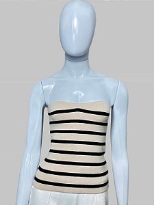 BLUSA BEGE COM LISTRAS PRETAS TAM P CÓD. 096