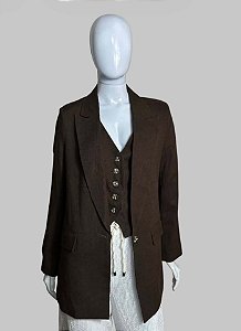 CONJUNTO BLAZER COM COLETE MARROM LINHO