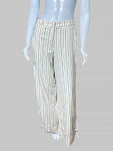 CALÇA OFF WHITE COM LISTRAS MARROM TAM 38