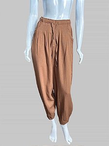 CALÇA BALLOON MARROM EM LINHO TAM PP