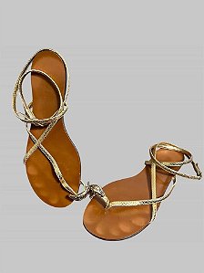 SANDALIA CARAMELO COM DOURADO DETALHE DE COBRA TAM 38