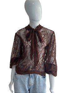 BLUSA RENDA MARROM P CÓD.418