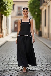 VESTIDO LONGO PRETO LINHO P CÓD.358