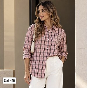 CAMISA QUADRICULADA ROSA PP CÓD.446
