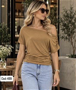 BLUSA MARROM CLARA DRAPEADA P CÓD.499