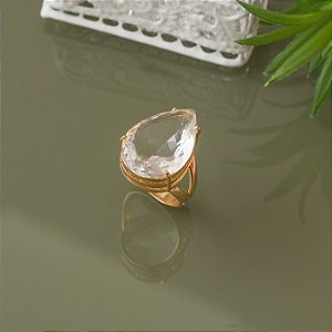 Anel dourado com cristal transparente 