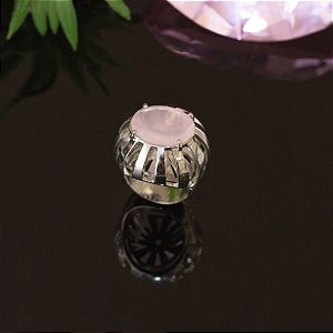 Anel ródio branco com cristal quartzo rosa