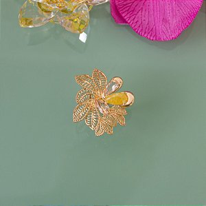 Anel floral com cristal quartzo rosa 