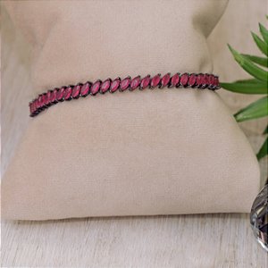 Pulseira riviera ródio negro com cristais quartzo rosa