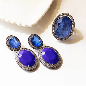 Anel pedra cristal  azul royal