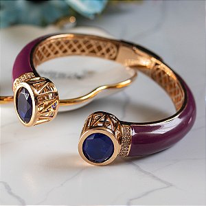 Bracelete esmaltado com pedra cristal azul royal