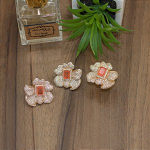 Anel floral cristal cornalina fusion
