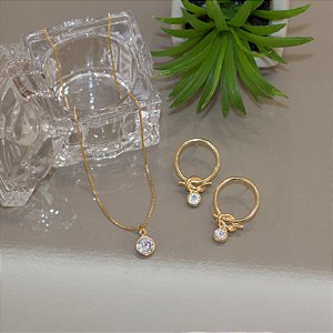 Conjunto colar e brinco ponto de luz