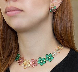 Brinco floral mix de cristais