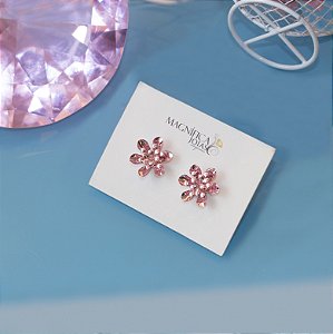 Brinco pink chain com design floral