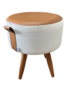 Puff Bella Redondo com alça 40cm - LINHO E COURO ECOLÓGICO