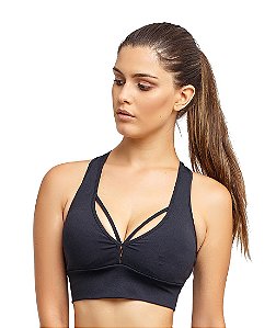 Top Fitness Strappy Bra Alças Finas e Bojo Removível Atlanta Preto