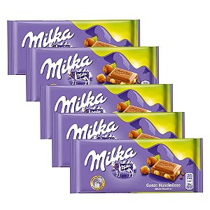 Kit 5 Chocolates Milka Whole Hazelnut Avelãs Inteiras 100g