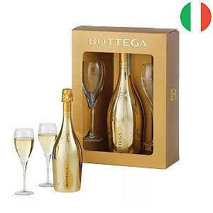 Kit Espumante Brut Italiano Bottega Gold + 2 Taças Cristal