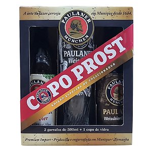 Kit Cerveja Paulaner Weissbier  e Dunkel  + Copo Prost 500ml