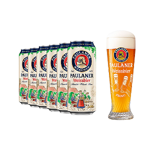 Kit 6 Cervejas Alemã Paulaner Weissbier München Lata 500ml + Copo Prost
