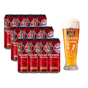 Kit 12 Cervejas Paulaner Weissbier FC Bayern München 500ml + Copo Prost