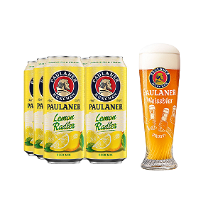 Kit 6 Cervejas Paulaner Lemon Radler Mix Alemã Lata 500ml + Copo Prost