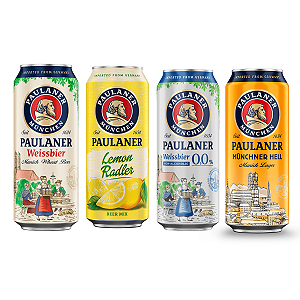 Cerveja Alemã Paulaner Lata 500ml com 4 Un - Lemon Radler, Weissbier, Munchner Hell e Zero Álcool