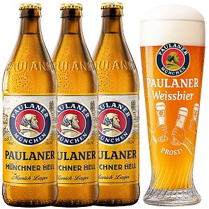 Kit 3 Cervejas Paulaner  Munchner Hell  500ml + Copo Prost