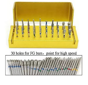 30 pçs/set kit de brocas dentárias de alumínio com suporte dental diamante burs para alta velocidade handpiece turbina burs caixa desinfecção