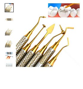 Conjunto de enchimento de resina composta dentária, 6 peças, espátula, alça grossa, cabeça banhada a titânio, ferramenta de enchimento, materiais de instrumento de odontologia